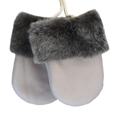 SamWo, Babyhandschuhe aus echtem Lammfell, kuschelig warmes Naturprodukt, für Kinder von 0 - 1 1/2 Jahren, Farbe: Taupe (hellgrau-beige) 