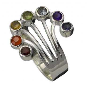 I-be, Chakra Ring 7 echte Edelsteine, 925 Silber, 10 Chakra 58