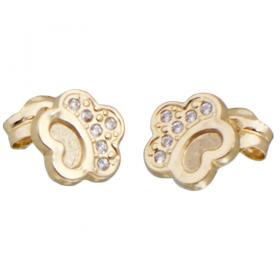 I-be, Blumen mit Herz und Zirkonia Ohrstecker, 14 k (585) Gold, 6,5x6,5 mm, 35585229601PS 