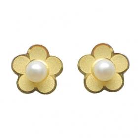 I-be, Blume mit Süßwasserperle Ohrstecker, 14 k (585) Gold, 7x7mm, 35585689201PN 