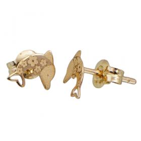 I-be, Delphin mit Blumen Ohrstecker, 14 k (585) Gold, 5x6 mm, 35585713001P 