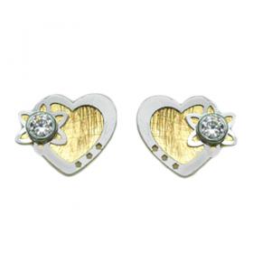 I-be, Herz mit Blume und Zirkonia Ohrstecker, 14 k (585) Gold, 6x7,5 mm, 35585794103PS 