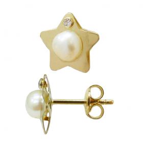 I-be, Stern mit Süßwasserperlen und Zirkonia Ohrstecker, 14 k (585) Gold, 8 mm, 35585134601PN 