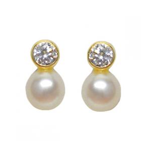 I-be, Süßwasserperlen Zirkonia Kugel Ohrstecker, 14 k (585) Gold, 4x7 mm, 35585630901PN 