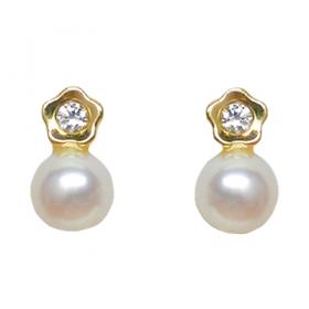 I-be, Süßwasserperlen Zirkonia Blüten Ohrstecker, 14 k (585) Gold, 5x9 mm, 35585629201PN 