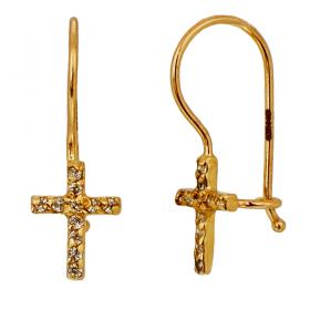 I-be, Kreuz mit Zirkonia Ohrringe, 14 k (585) Gold, 6x14 mm, 39585883201PH 