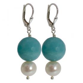 I-be, Amazonit Süsswasserperlen Edelstein Ohrringe 925 Silber, Länge 4,4 cm im Geschenketui, 38110268 