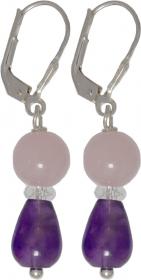 I-be, Rosenquarz, Bergkristal, Amethyst Edelstein Ohrringe 925 Silber, Länge 4,0 cm im Geschenketui, 38115325071403 
