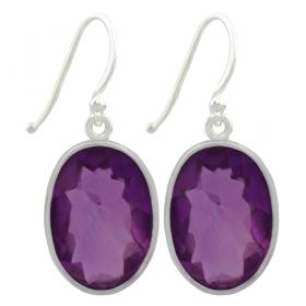I-be, Amethyst facettiert oval Edelstein Ohrringe, 925 Silber, Gesamtlänge: 3,3 cm im Geschenketui, 390322 g S 