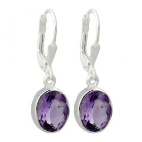 I-be, Amethyst facettiert Edelstein oval Ohrringe, 925 Silber, Gesamtlänge: 3 cm im Geschenketui, 390322 k KB 