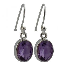 I-be, Amethyst facettiert Edelstein oval Ohrringe, 925 Silber, Gesamtlänge: 3 cm im Geschenketui, 390322 k S 