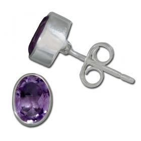 I-be, Amethyst Edelstein facettiert 6x8 mm Ohrstecker oval, 925 Silber, im Geschenketui, 350322/6x8 