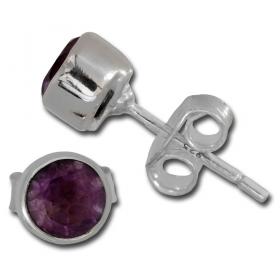 I-be, Amethyst Edelstein facettiert 5 mm Ohrstecker rund, 925 Silber, im Geschenketui, 350321/5 