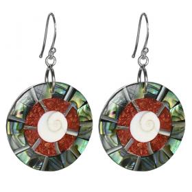 I-be, Paua Muschel, Koralle, Shiva Eye Ohrringe rund, 3982278301 MS 