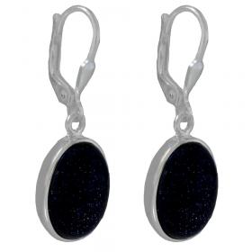 I-be, Blaufluss Edelstein Ohrringe oval 925 Silber, Länge 3,3 cm im Geschenketui, 391012 g KB 