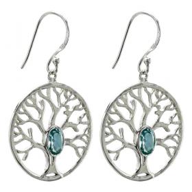 I-be, Baum des Lebens Topas blau Edelstein facettiert 4x6 mm Ohrstecker, 925 Silber, im Geschenketui, 397222/BDL/S 