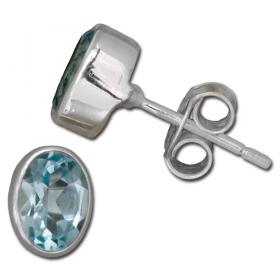 I-be, Topas blau Edelstein facettiert 6x8 mm Ohrstecker, 925 Silber, im Geschenketui, 357222/6x8 