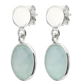 I-be, Calcit Edelstein hellblau Ohrstecker oval facettiert, 925 Silber, Länge 2,4 cm, im Geschenketui, 351122 Hänger 