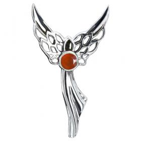 I-be, Engel-Anhänger Edelstein Carneol, 925 Silber, Länge 3,8 cm im Geschenketui, 202112 Flügel 