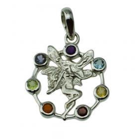 I-be, Chakra Anhänger 7 echte Edelsteine, 925 Silber, Länge: 3,5 cm im Geschenketui, 20 Chakra Angel 