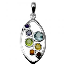 I-be, Chakra Anhänger 7 Edelsteine, 925 Silber, Länge: 4,2 cm im Geschenketui, 20 Chakra Narvette 