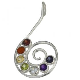 I-be, Chakra Spirale Anhänger 7 echte Edelsteine, 925 Silber, Länge:  cm im Geschenketui, 20 Chakra Spirale 