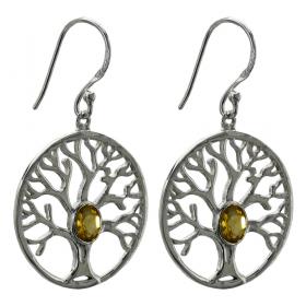 I-be, Baum des Lebens Citrin facettiert Edelstein Ohrringe oval 925 Silber, im Geschenketui, 391522/BDL/S 