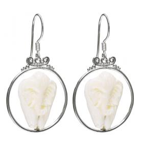 I-be, Elfenbein Imitat, handgeschnitzte Wasserbüffel Knochen Ohrringe Elephant, 925 Silber,3999 Elefant F 