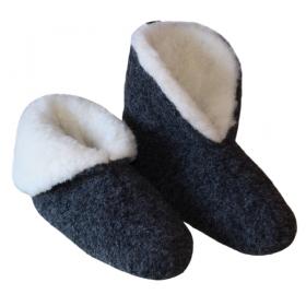 SamWo, 100% reine Schafwolle Hausschuhe Wollhausschuhe Fußwärmer Hüttenschuhe Stiefel Premium schwarz, FW Jeti sw 