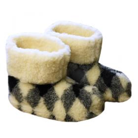 SamWo, 100% reine Schafwolle Hausschuhe Wollhausschuhe Fußwärmer Hüttenschuhe Stiefel Karo, FW Karo 