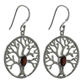 I-be, Baum des Lebens Granat Edelstein facettiert Ohrringe, 925 Silber, im Geschenketui, 392122/BDL/S 