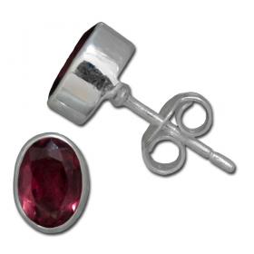 I-be, Granat Edelstein facettiert 6x8 mm Ohrstecker oval, 925 Silber, im Geschenketui, 352122/6x8 