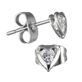 I-be, Edelstahl Ohrstecker Herz mit Zirkonia, 35ES Herz Zirkon 