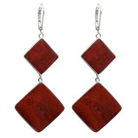 I-be, Koralle Ohrringe 2 Vierecke, 925 Silber, 3927 Viereck x 2 