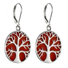 I-be, Koralle Ohrringe Baum des Lebens, 925 Silber, 3927 BDL mittel KB 