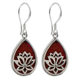 I-be, Koralle Ohrringe Tropfen mit Lotusblüte, 925 Silber, 392704 Lotus 