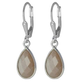 I-be,Mondstein facettiert Edelstein 8x12 mm Ohrringe Tropfen 925 Silber, Länge 3,1 cm im Geschenketui, 393724 k KB 