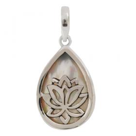 I-be, Perlmutt Anhänger Tropfen mit Lotusblüte, 925 Silber, 204704 Lotus 