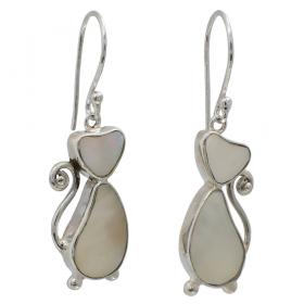 I-be, Perlmutt Katzen Ohrringe, 925 Silber, 3947 Katze 