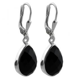 I-be, Onyx Schwarz Edelstein Ohrringe facettiert Tropfen 925 Silber, Länge: 3 cm im Geschenketui, 394424 k KB 