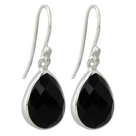 I-be, Onyx Schwarz Edelstein Ohrringe facettiert Tropfen 925 Silber, Länge: 3 cm im Geschenketui, 394424 k S 