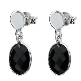 I-be, Onyx Edelstein Ohrstecker oval facettiert, 925 Silber, im Geschenketui, 354422 Hänger 