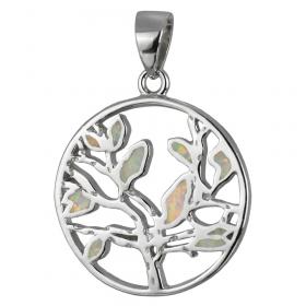 I-be, weißer Opal Edelstein Anhänger Baum des Lebens, 2045 BDL w Blatt 