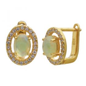 I-be, Opal Zirkonia Edelstein Ohrstecker oval, 925 Silber vergoldet, im Geschenketui, 35451281 SG 