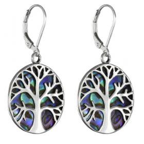 I-be, Paua Muschel Abalone Ohrringe mit Baum des Lebens, 925 Silber, 3982 BDL mittel KB 