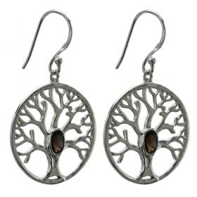 I-be, Baum des Lebens Rauchquarz facettiert Edelstein Ohrringe rund, 925 Silber, im Geschenketui, 395022/BDL/S 