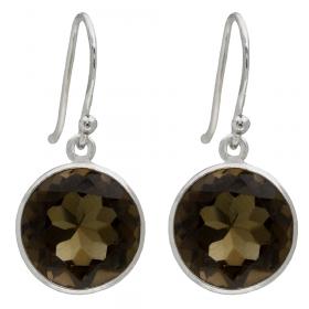 I-be, Rauchquarz facettiert Edelstein Ohrringe rund, 925 Silber, Gesamtlänge 3,1 cm im Geschenketui, 395021 g S 