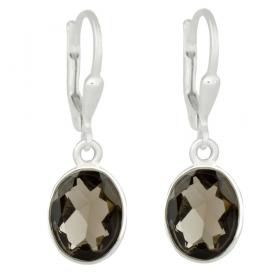 I-be, Rauchquarz Edelstein Ohrringe facettiert oval, 925 Silber, Gesamtlänge 3 cm, im Geschenketui, 395022 k KB 