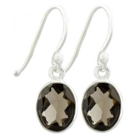 I-be, Rauchquarz Edelstein Ohrringe facettiert oval, 925 Silber, Gesamtlänge 3 cm, im Geschenketui, 395022 k S 