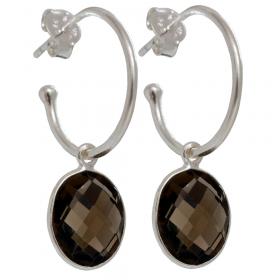 I-be, Rauchquarz facettiert Edelstein Ohrringe Creole oval, 925 Silber, Gesamtlänge 3,5 cm im Geschenketui, 395022 C 